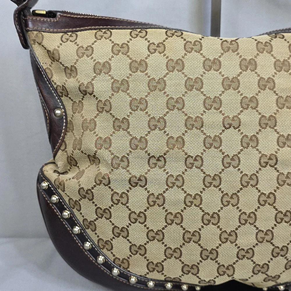 Gucci Beige Monogram Hobo Bag with Green-Red Stripe - Authenticated - Picture 7 of 16